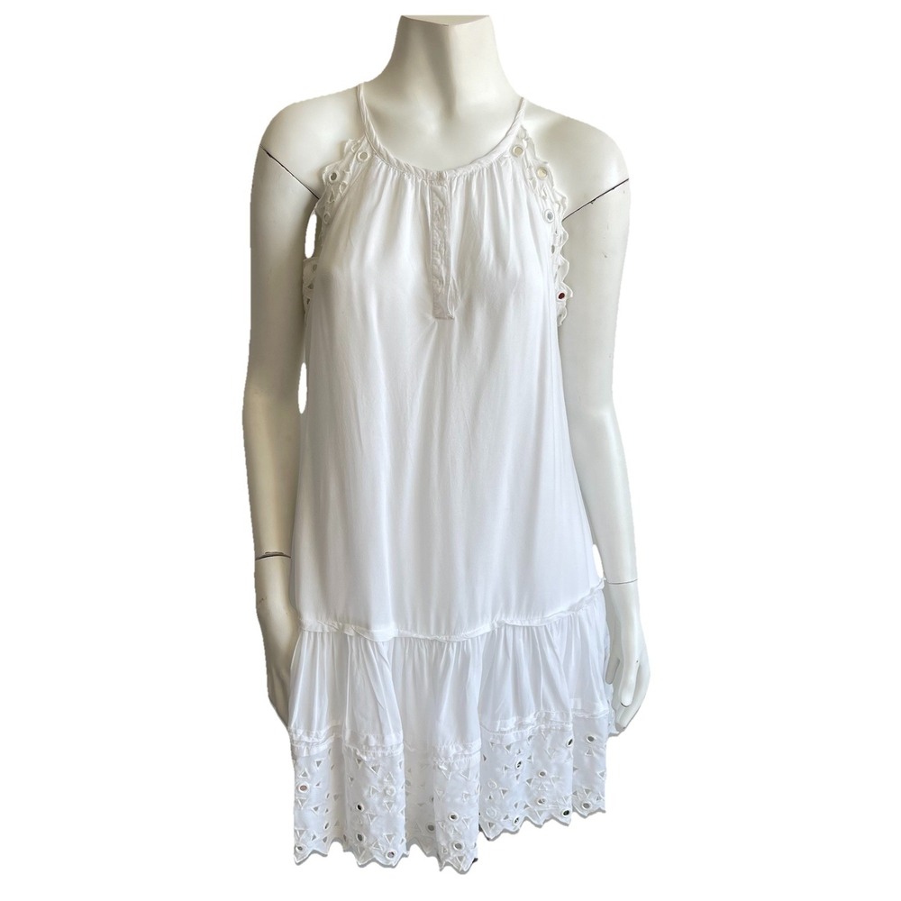 Rebecca Taylor Mirror Embellished Eyelet Babydoll Mini Dress 8 White‎ Coastal